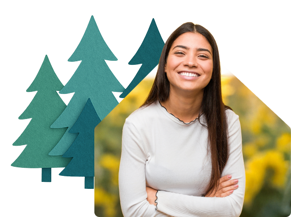 Smiling girl with trees in the background